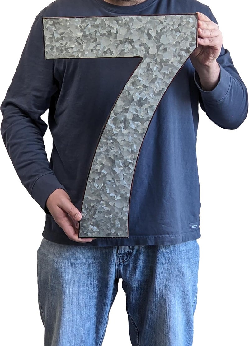 Science Purchase 20" Metal Number 7 (Seven) Wall Decor, Silver with Rusted Edges, Galvanized Wall Mountable Decoration for Country, Mid-Century, or Farmhouse Themed Room or Event - Image 2